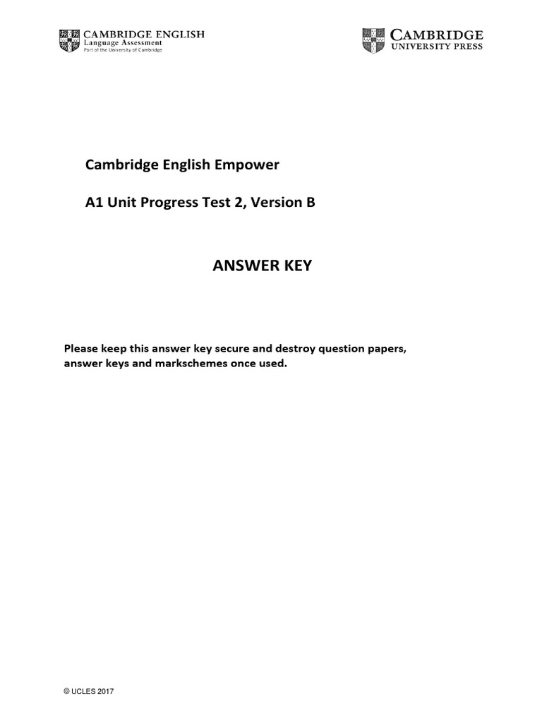 Unit 2 Progress Test B Answer Key | PDF