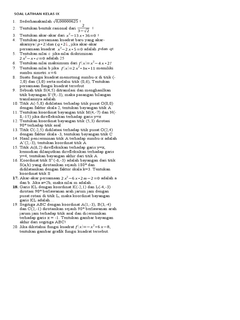 Soal Latihan Kelas 9 Pdf