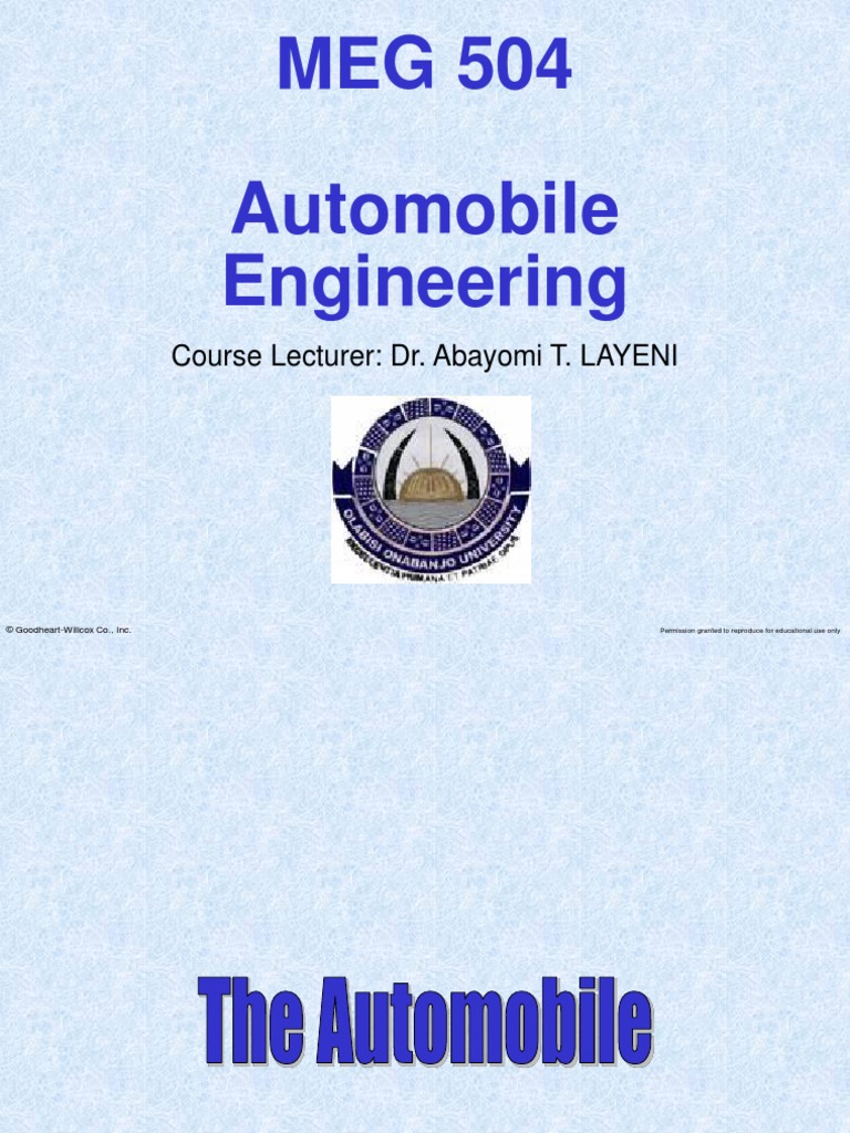 MEG 504 Automobile Engineering Lecture 1 Download Free PDF Axle Manual Transmission