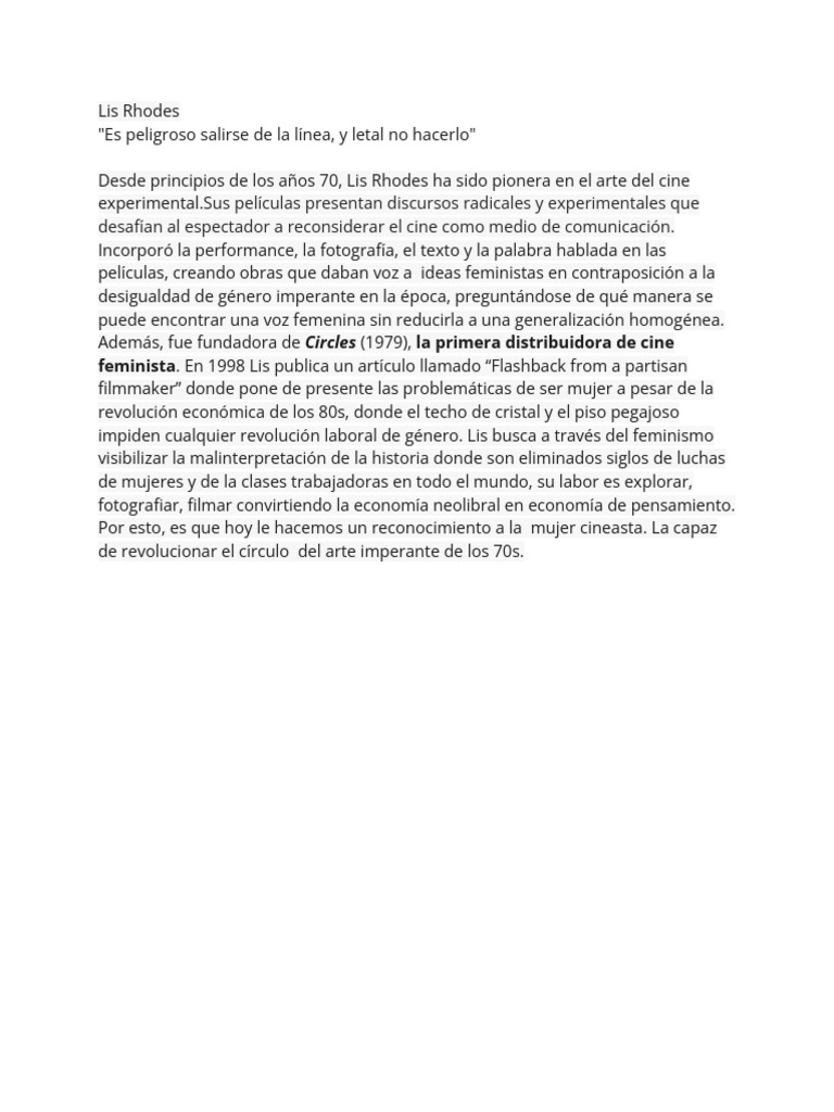 Lis Rhodes: Pionera del Cine Feminista | PDF | Libros para adolescentes