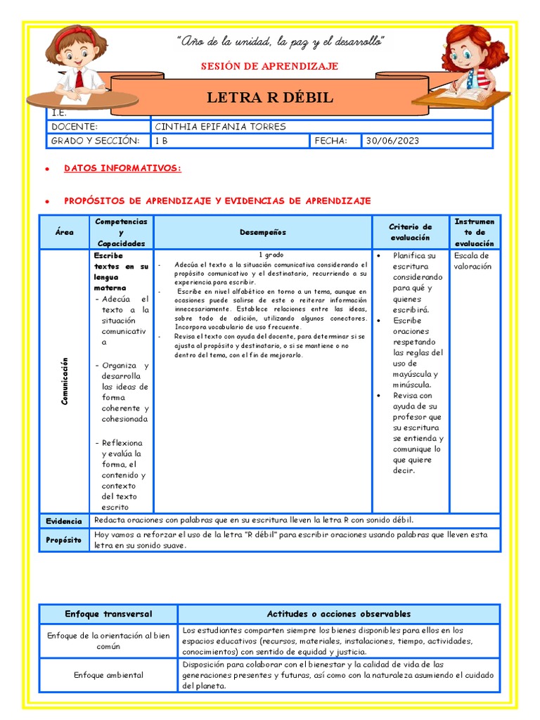 Ejercicios de la letra R débil en 1° grado | PDF | Evaluación | Caso de ...