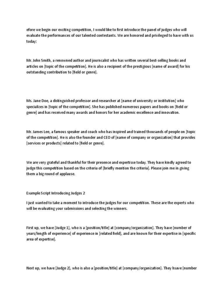 Script in Introducing The Board of Judges | PDF