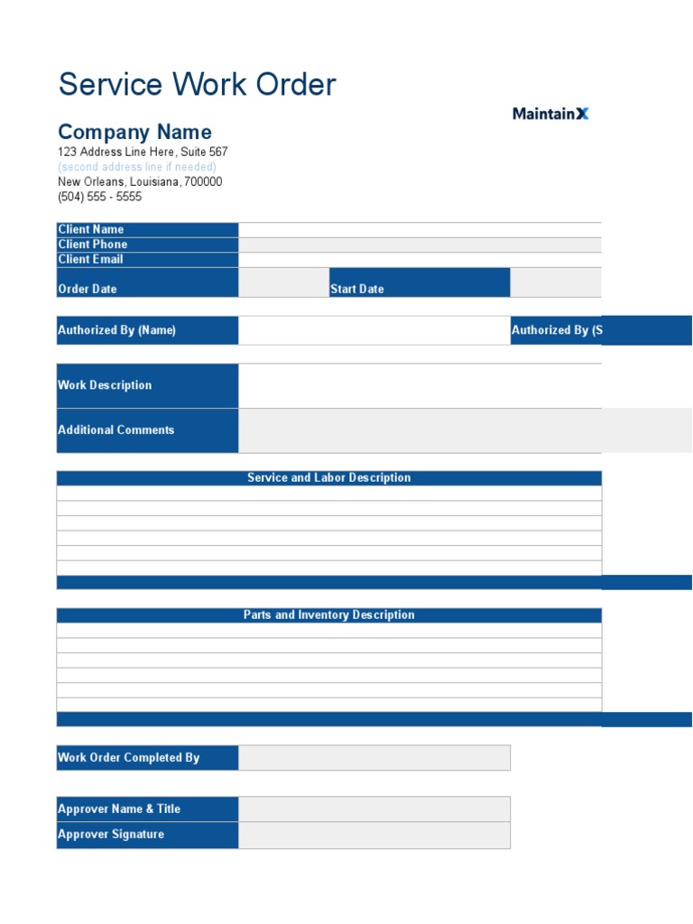 Service Work Order Template PDF Service Work Order Template PDF