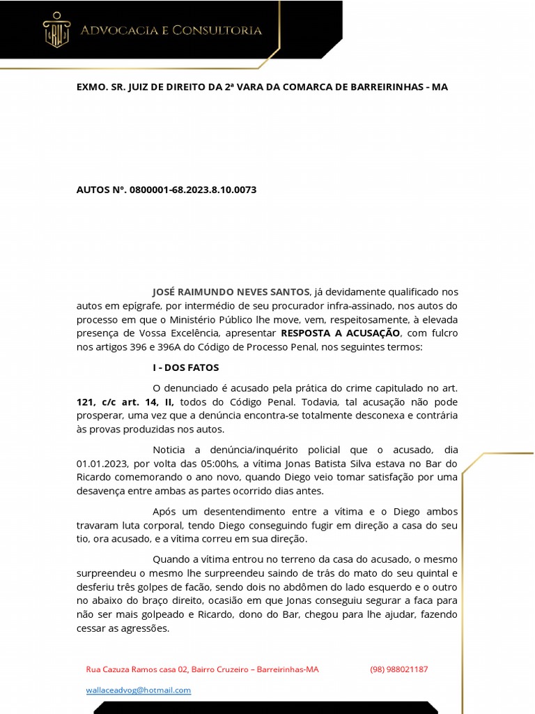 defesa-previa-jose-raimundo-pdf-homic-dio-les-o-corporal-crime