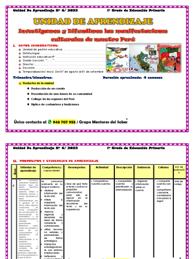 1° Grado Unidad de Aprendizaje Agosto | PDF