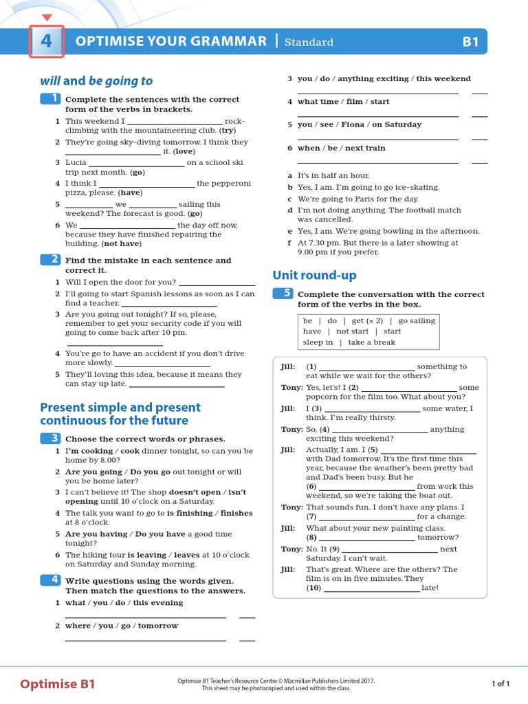 B1 Grammar: Will vs. Going To Exercises | PDF | Japanese Cuisine | Hospital