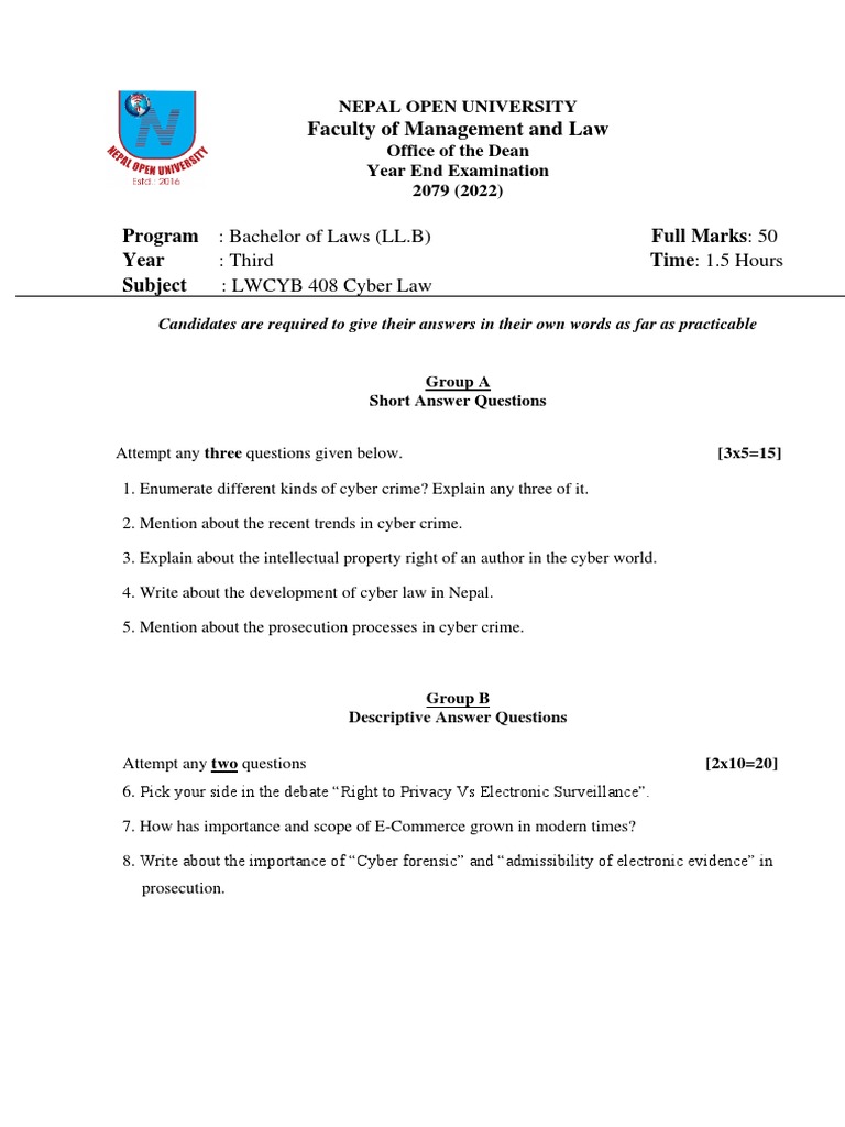 Cyber LawQuestion PDF