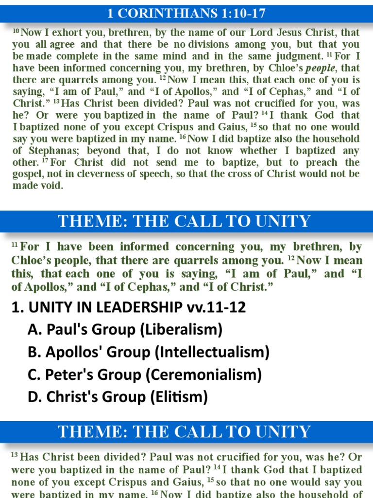 1 Corinthians 1 10 17 Commentary