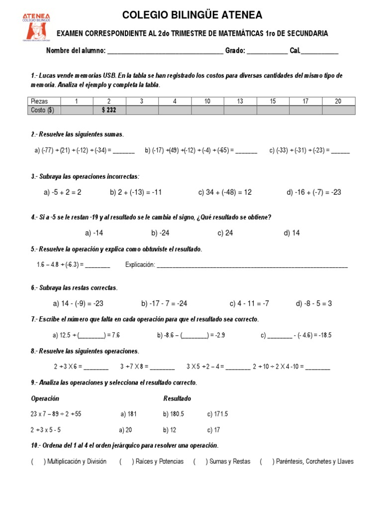 MATE 1RO DE SECUNDARIA 2DO TRIMESTRE | PDF