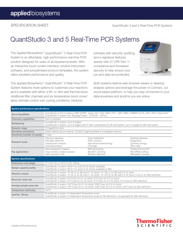 Quantstudio 3 5 Specification Sheet | PDF | Real Time Polymerase Chain ...