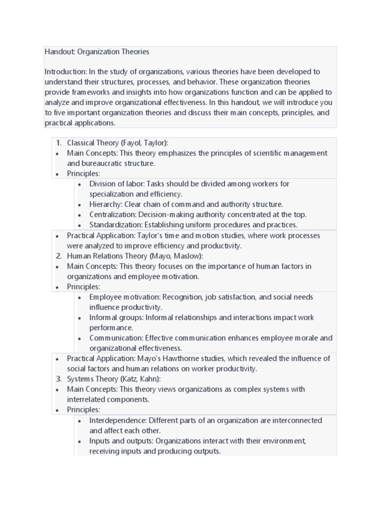 Handout-Organization Theories | PDF | System | Business