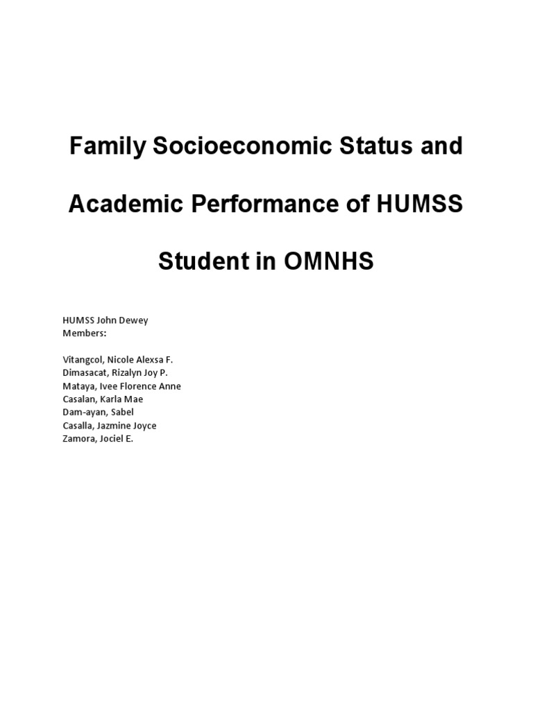 SES Impact on HUMSS Students' Performance | PDF | Socioeconomic Status ...