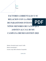 Factores Ambientales y Su Relacion Con La Presencia de Parasitosis Intestinal en Niños Menores de 5 Años Que Asisten Al C.S.I. Rumy Campana Oruro Gestion 2023