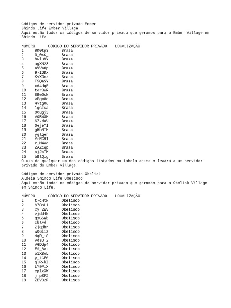Shindo life* Códigos de servers privado para vocês 