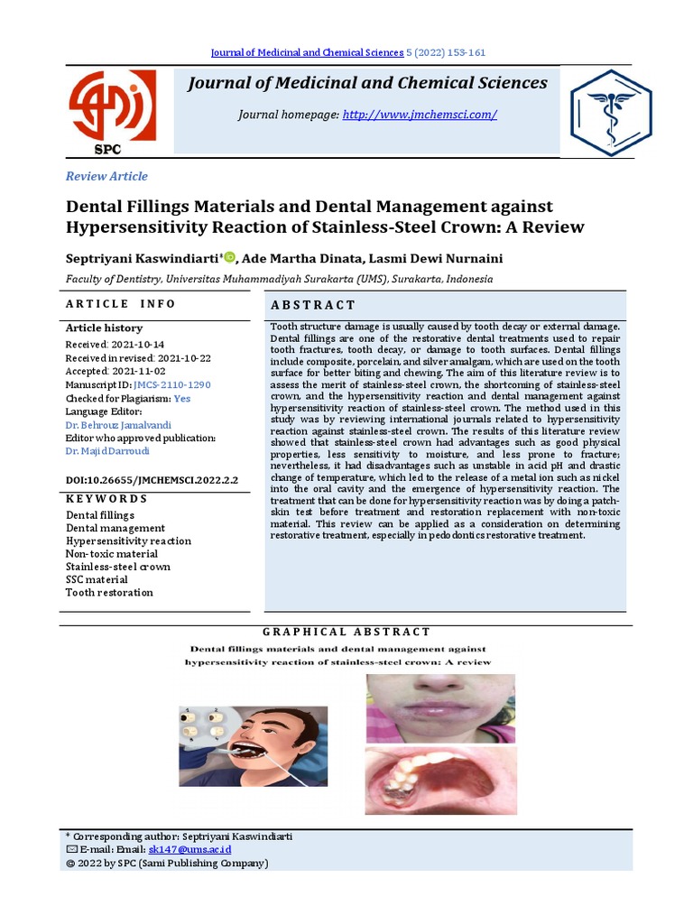 Dental Fillings Materials and Dental Management Against Hypersensitivity Reaction of Stainless
