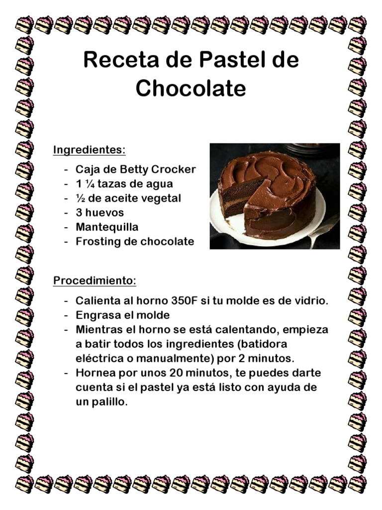 Receta De Pastel De Chocolates Pdf