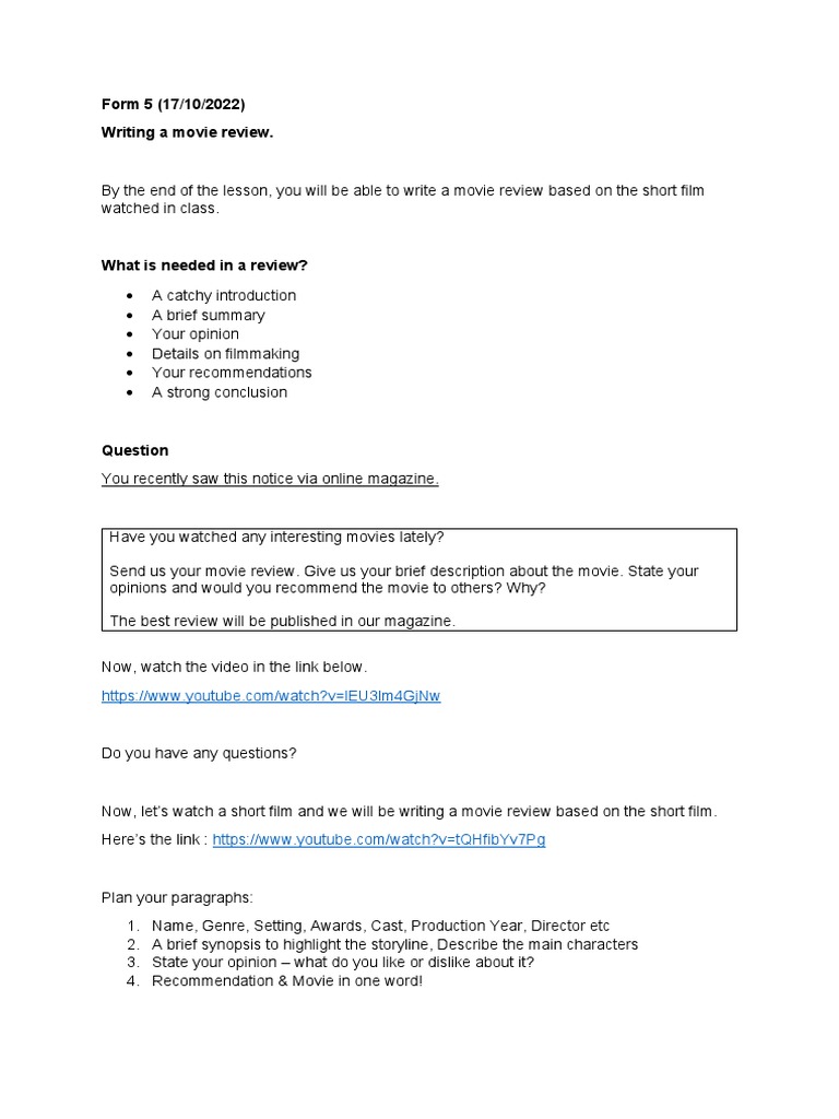 Writing A Movie Review PDF
