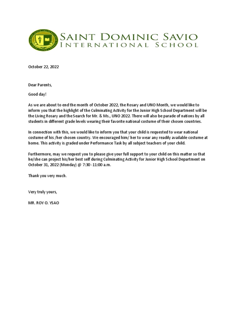 JHS - Culminating Communication Letter | PDF | Wellness