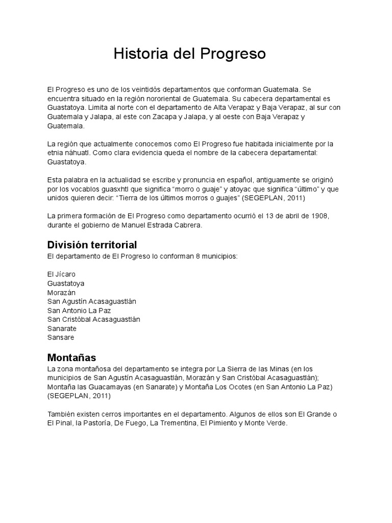 Historia del Departamento de El Progreso | PDF | Estilo de vida