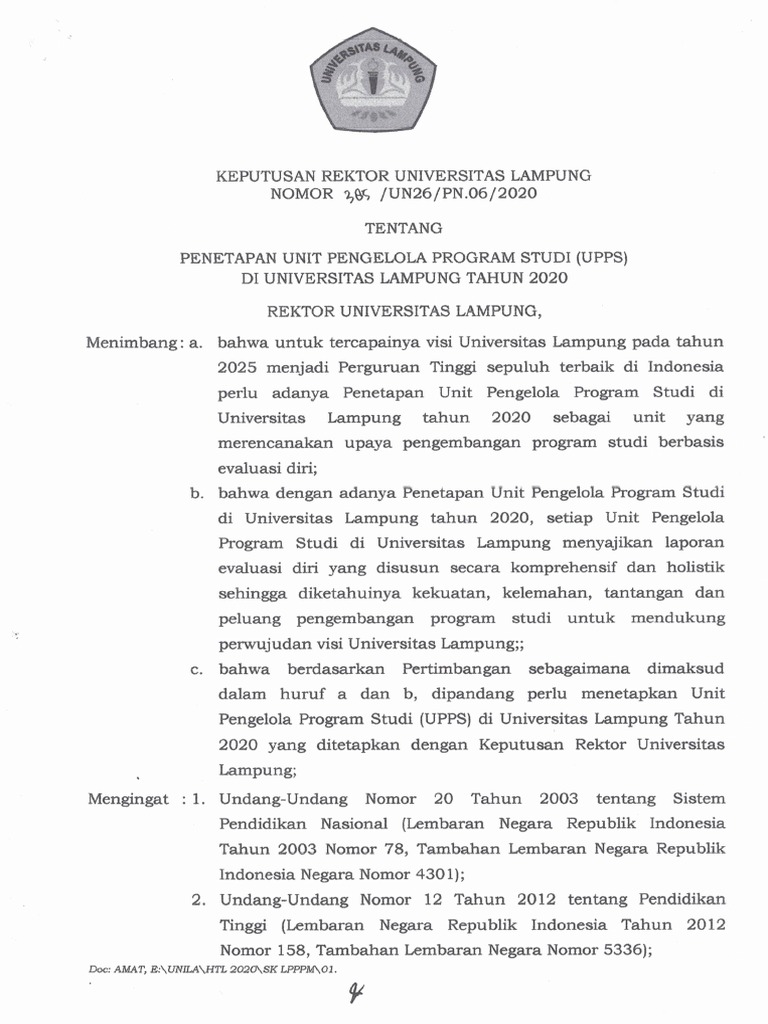 SK Rektor Penetapan UPPS 2020 | PDF