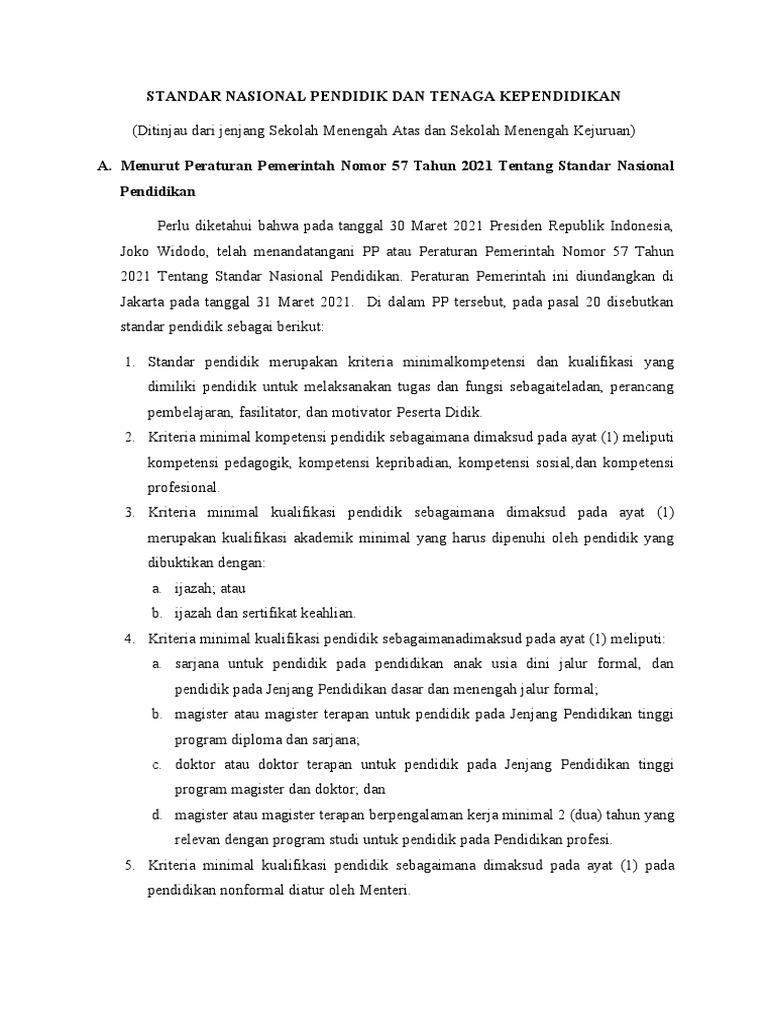 Standar Pendidik dan Tenaga Kependidikan | PDF
