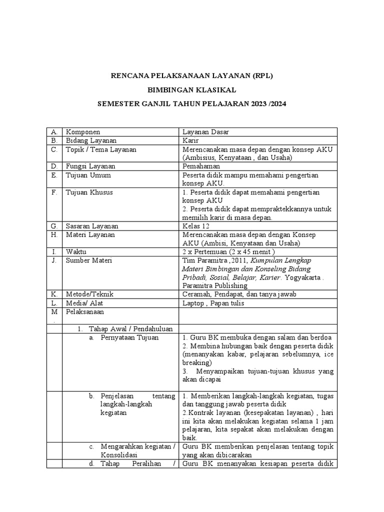Rencana Layanan Bimbingan Karir AKU | PDF | Karier & Perkembangan | Seni