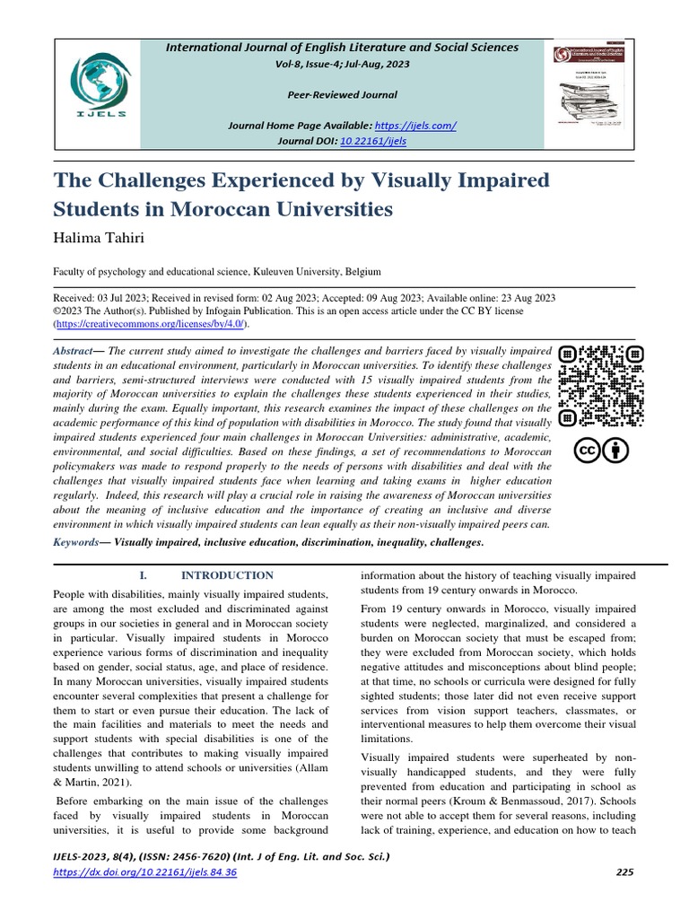 The Challenges Experienced by Visually Impaired Students in Moroccan ...