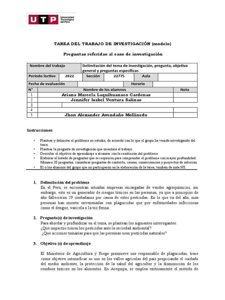 Semana 3 - TAREA DEL TRABAJO DE INVESTIGACIÓN | PDF