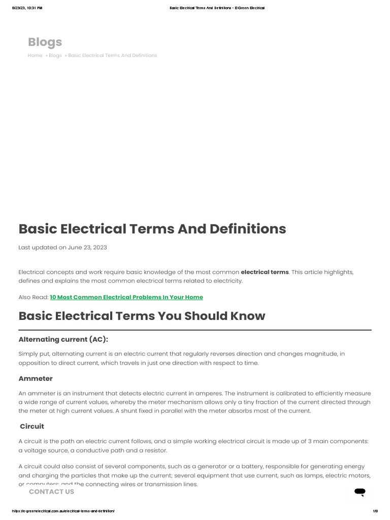 Basic Electrical Terms Explained | PDF | Electric Current | Voltage
