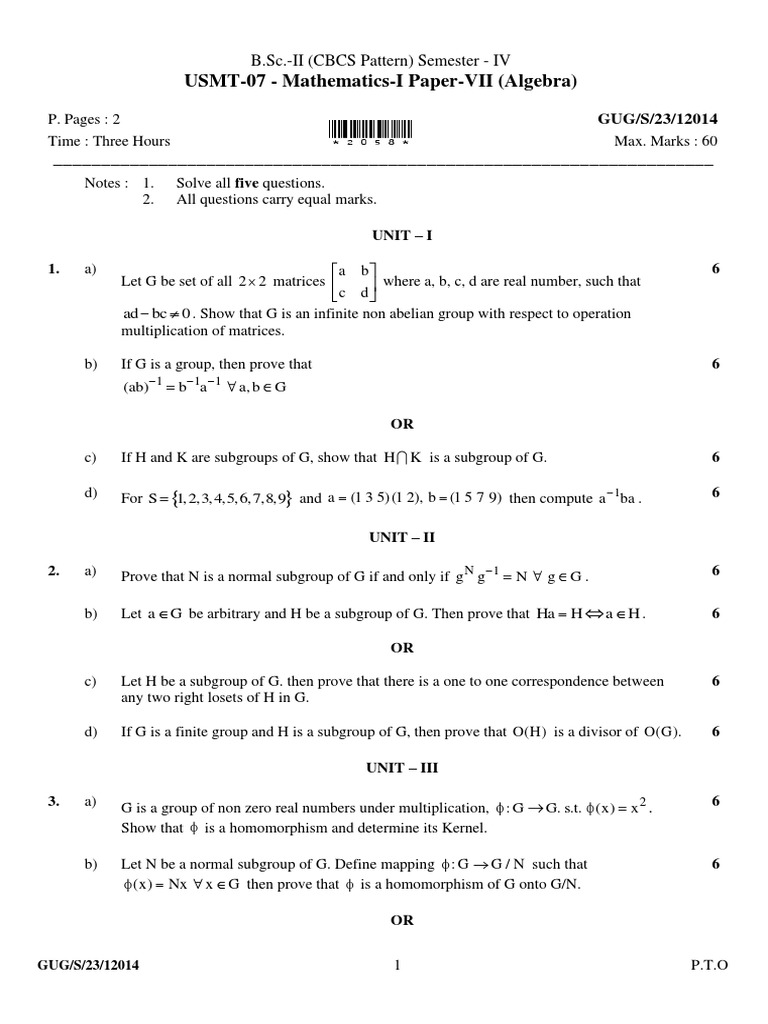 B.Sc. Algebra Exam Paper - Semester IV | PDF | Ring (Mathematics ...