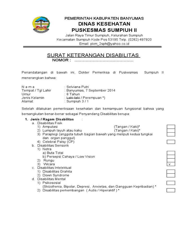 Surat Keterangan Disabilitas Puskesmas | PDF