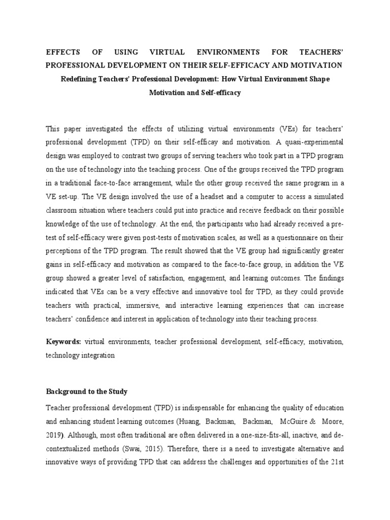 Effects of Using Virtual Environments For Teacher Professional ...