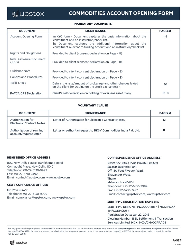 Commodities Account Opening Guide | PDF | Identity Document | Cheque