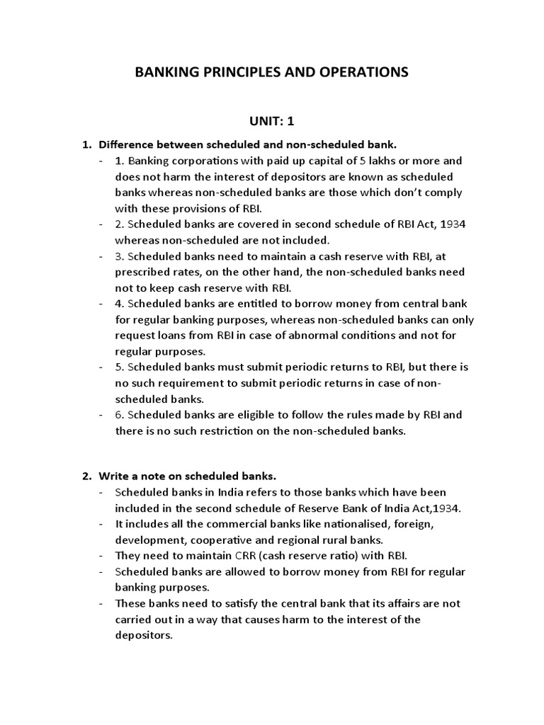 Scheduled vs Non-Scheduled Banks | PDF | Finance & Money Management