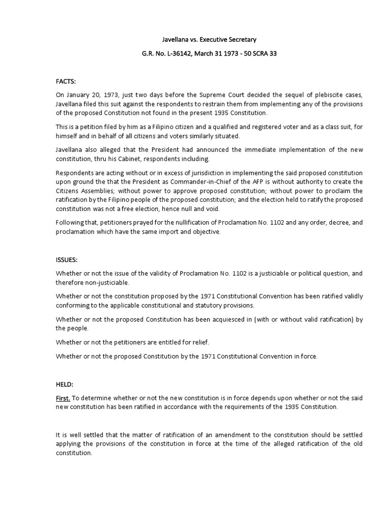 Javellana Vs Executive Secretary Summary