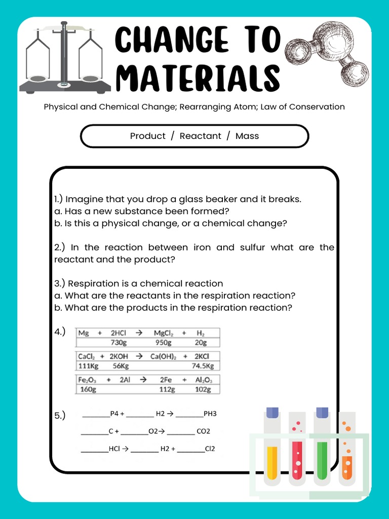 8 Grades Change To Materials Worksheet | PDF | Science & Mathematics