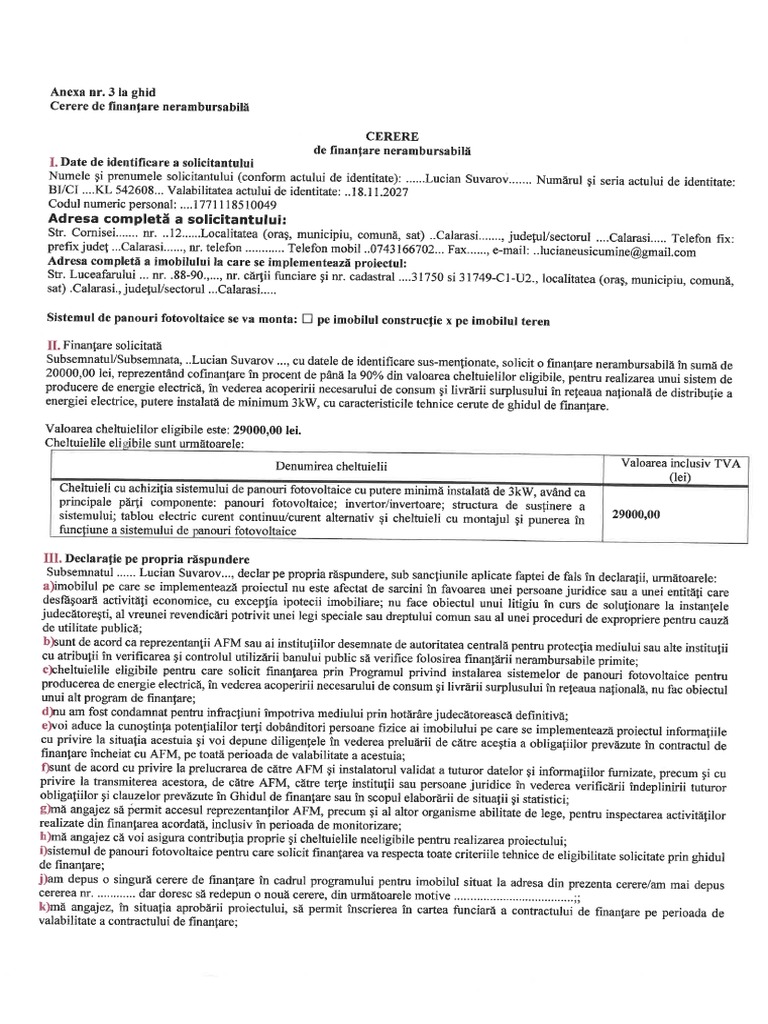 Cerere de finantare | PDF