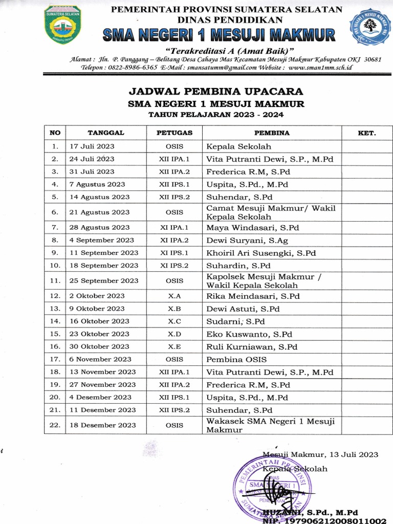 JADWAL PEMBINA UPACARA SEMESTER 1_T.P 2023-2024 | PDF