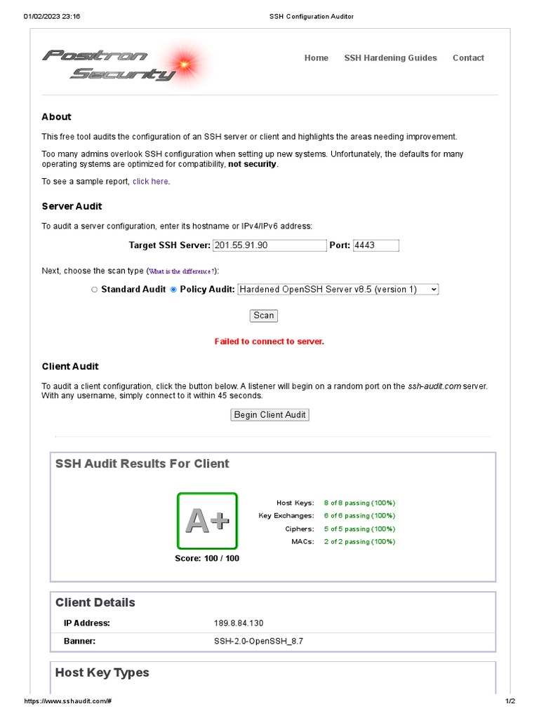 SSH Configuration Auditor | PDF | Secure Shell | Internet Standards