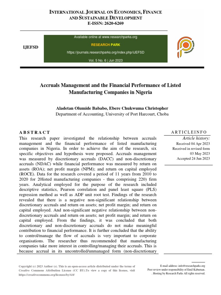 Accruals Management and The Financial Performance of Listed