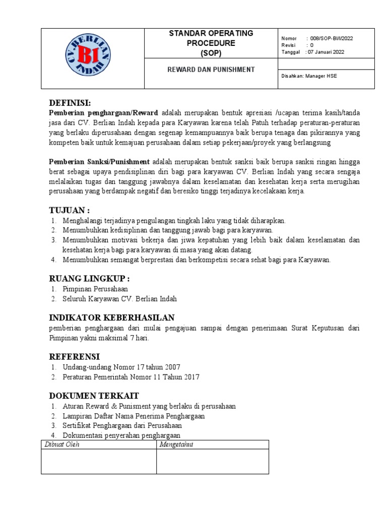 Kebijakan Reward dan Punishment Karyawan | PDF