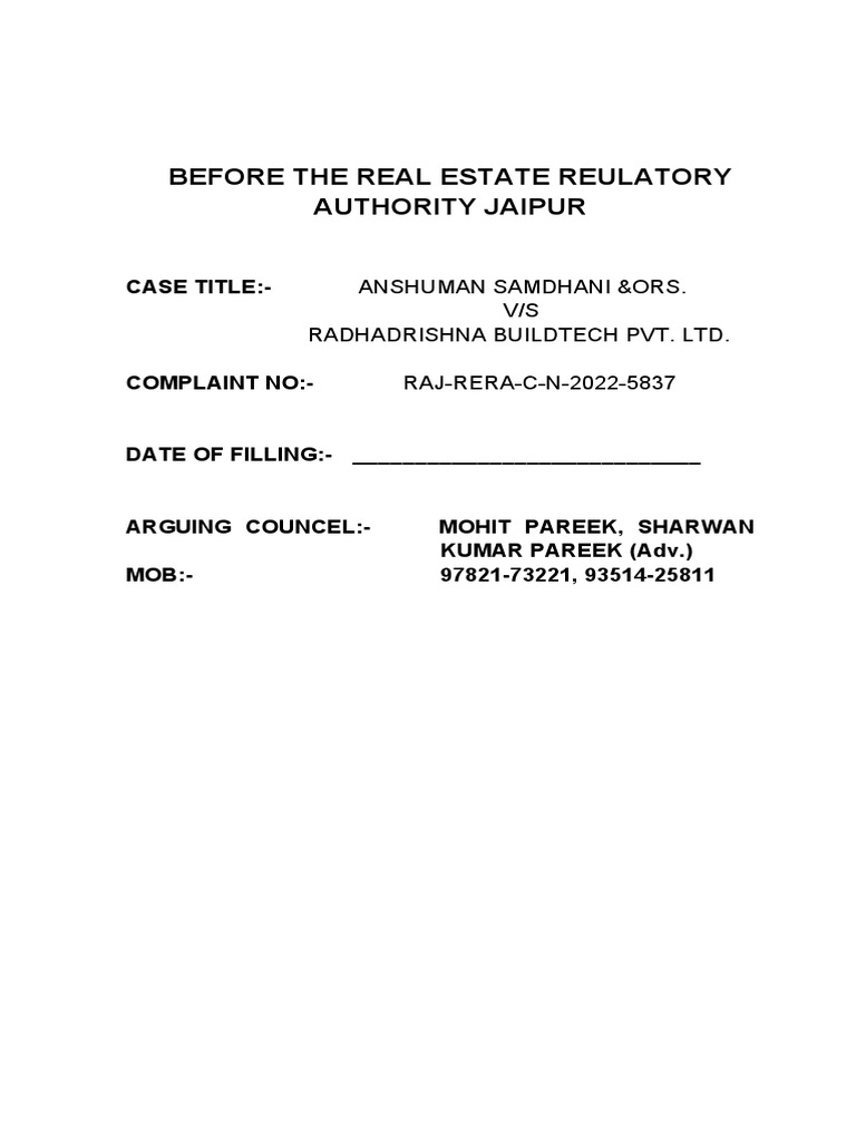 Rera cover page form n pdf