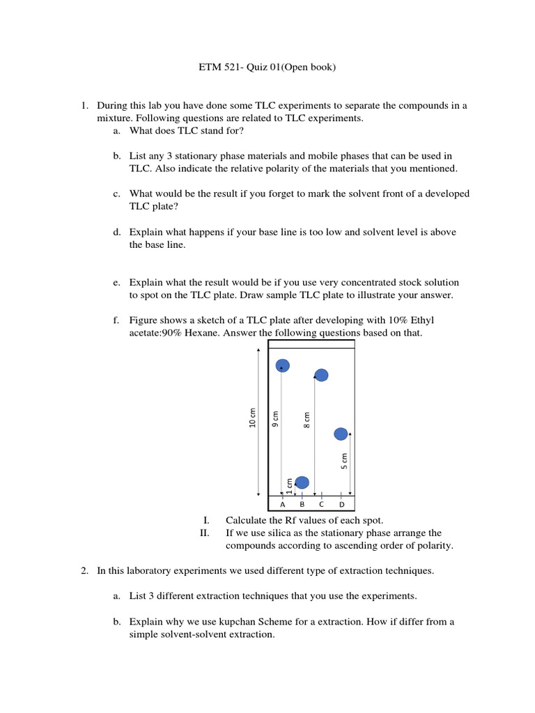 TLC Quiz and Extraction Techniques | PDF | Teaching Methods & Materials