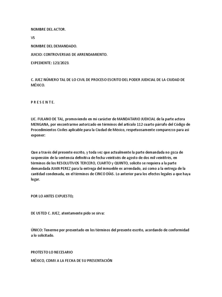 Formato Ejecutar Sentencia PDF