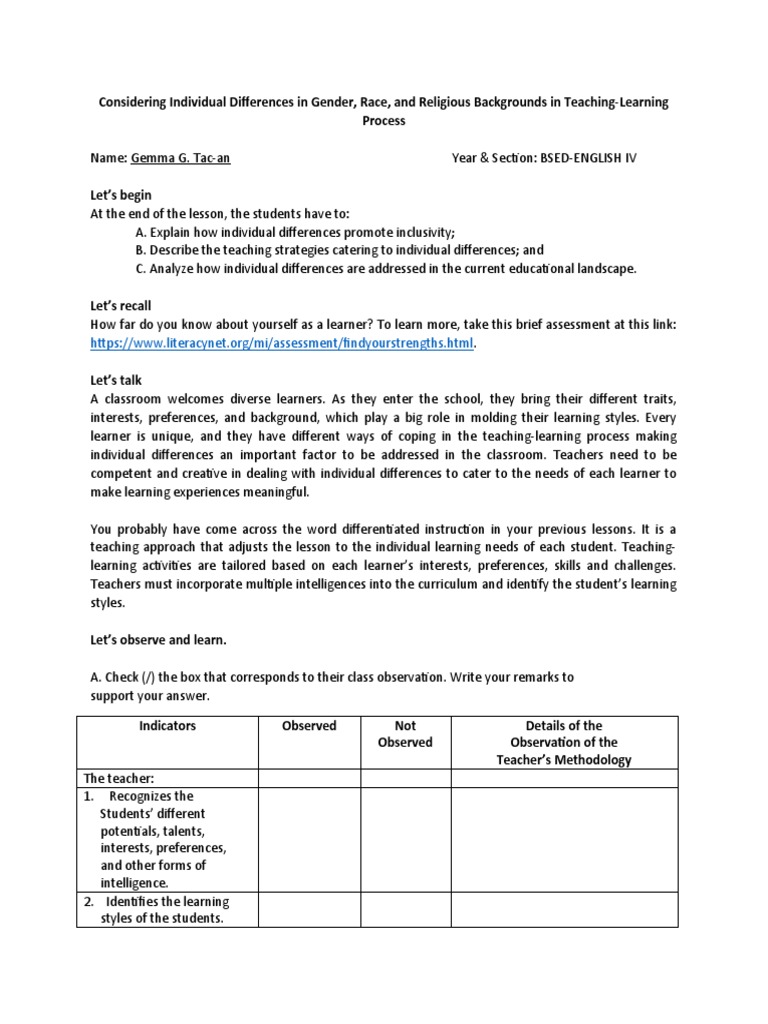 Inclusive Teaching Strategies for Diversity | PDF | Learning ...