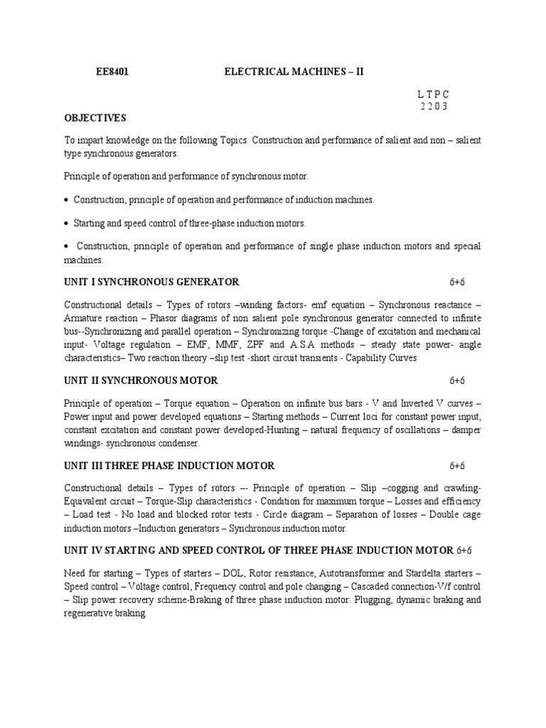 Electrical Machines II Course Overview | PDF