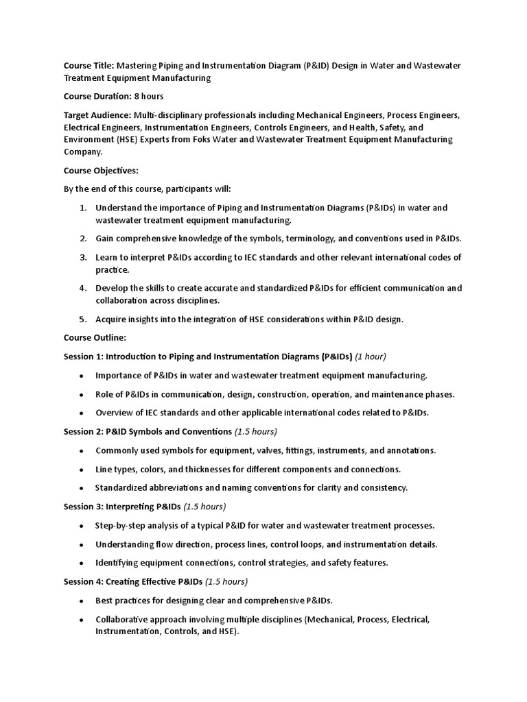 Mastering Piping and Instrumentation Diagram (P&ID) Design in Water and