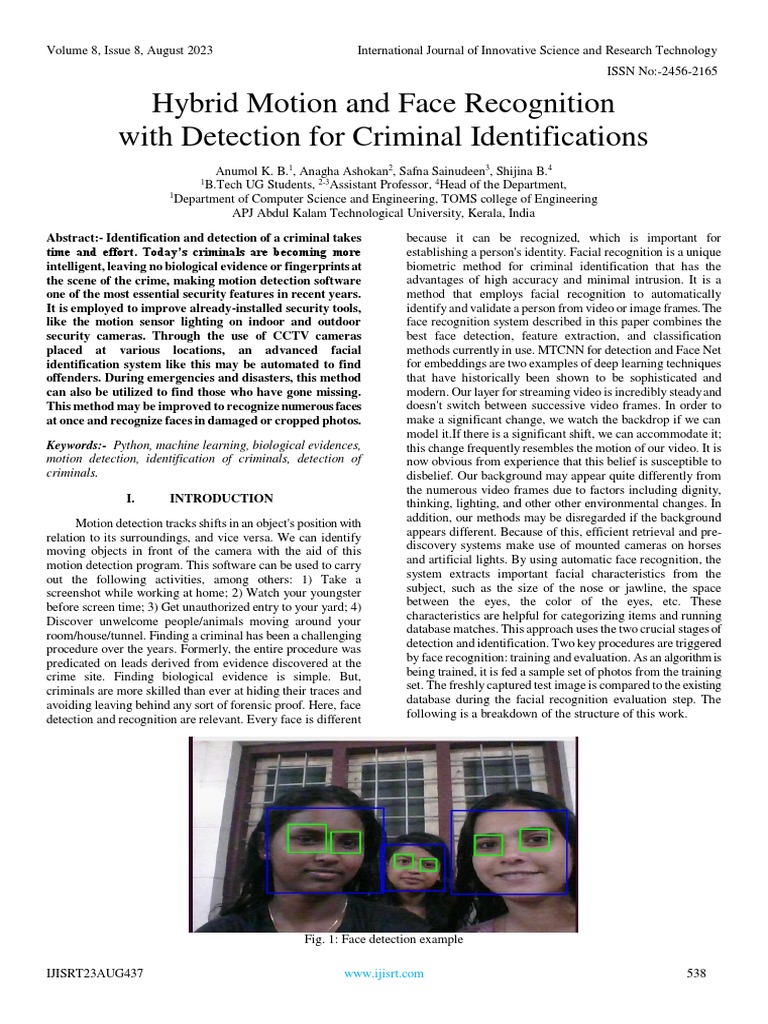 Hybrid Motion and Face Recognition With Detection For Criminal ...