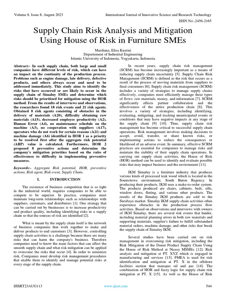 Supply Chain Risk Analysis and Mitigation Using House of Risk in ...