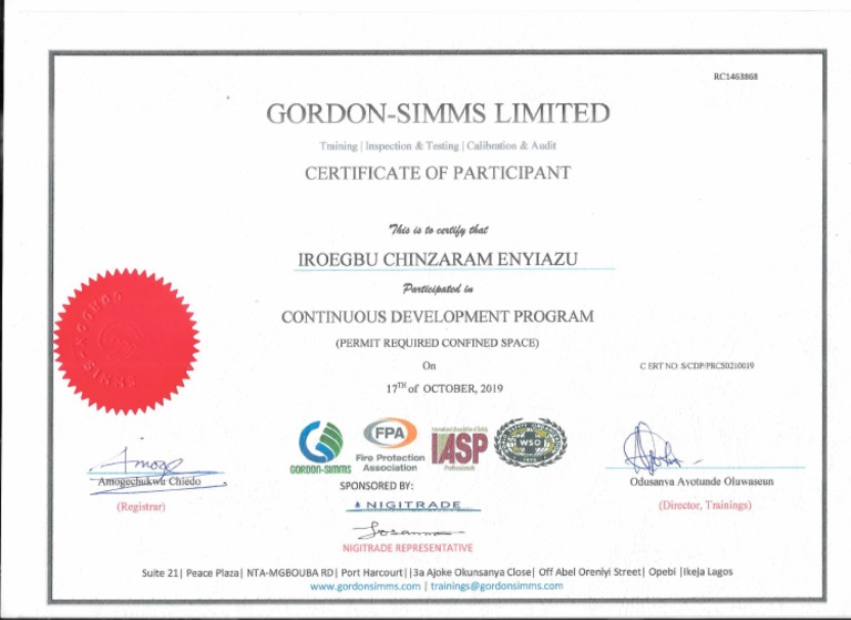 Confined Space Training Certificate PDF Confined Space Training Certificate PDF